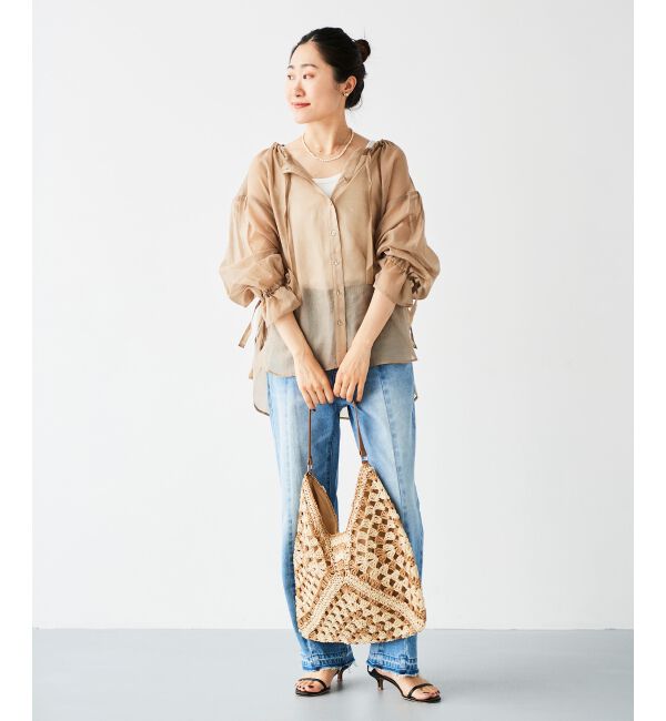 le.coeur blanc「《手洗い可能》シアーギャザーリボンブラウス」|シャツ・ブラウス|