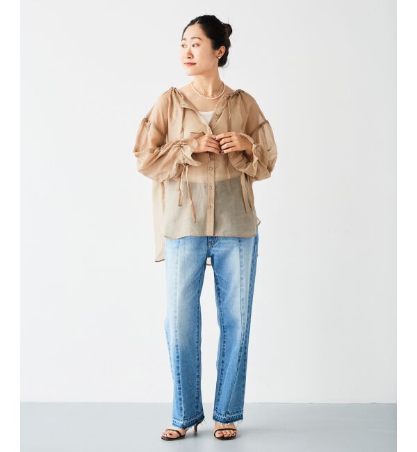 le.coeur blanc「《手洗い可能》シアーギャザーリボンブラウス」|シャツ・ブラウス|