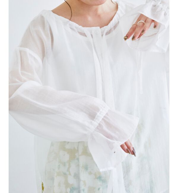 le.coeur blanc「《手洗い可能》シアーギャザーリボンブラウス」|シャツ・ブラウス|