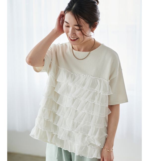  「Perle Peche チュールティアード2wayニット」|ニット・セーター|