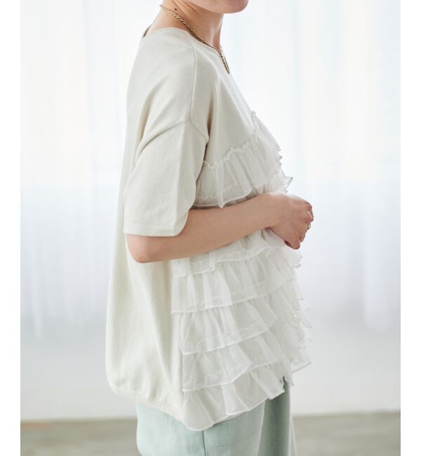  「Perle Peche チュールティアード2wayニット」|ニット・セーター|