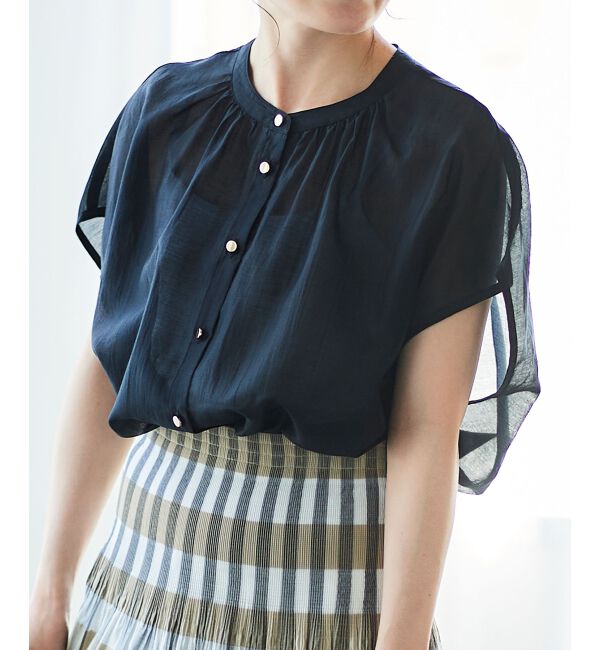 le.coeur blanc「《手洗い可能》シアーギャザー2WAYブラウス」|シャツ・ブラウス|