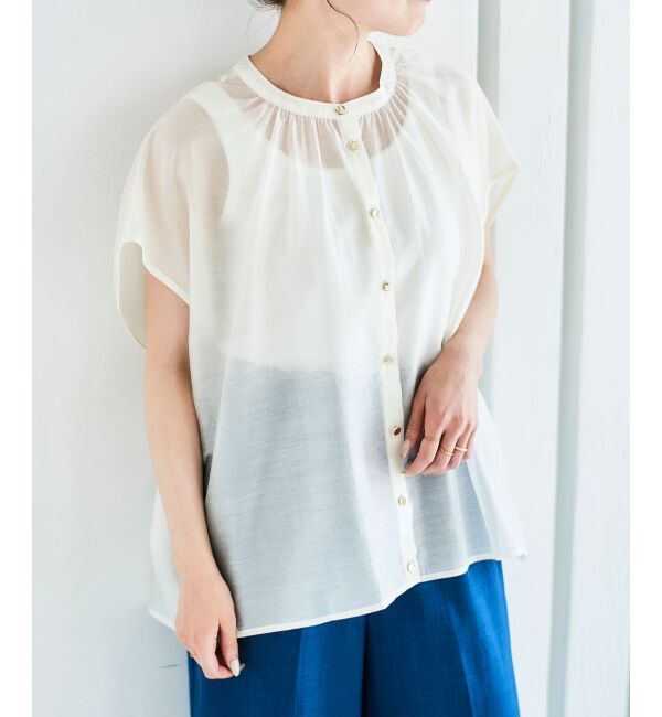 le.coeur blanc「《手洗い可能》シアーギャザー2WAYブラウス」|シャツ・ブラウス|