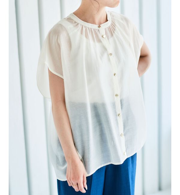 le.coeur blanc「《手洗い可能》シアーギャザー2WAYブラウス」|シャツ・ブラウス|