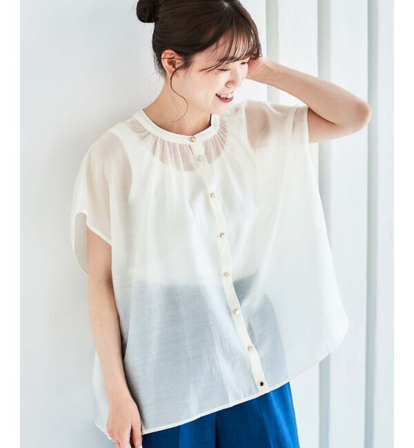 le.coeur blanc「《手洗い可能》シアーギャザー2WAYブラウス」|シャツ・ブラウス|