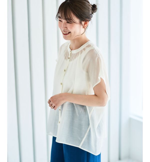 le.coeur blanc「《手洗い可能》シアーギャザー2WAYブラウス」|シャツ・ブラウス|