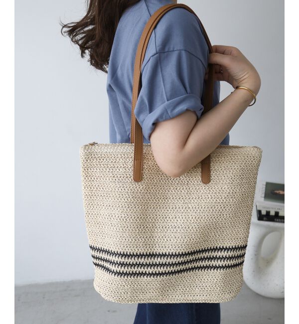  「《WEB限定アイテム》ラインボーダーペーパートートバッグ」|トートバッグ|