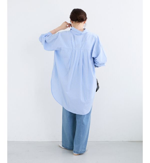  「《WEB限定アイテム》バックギャザーストライプオーバーシャツ」|シャツ・ブラウス|