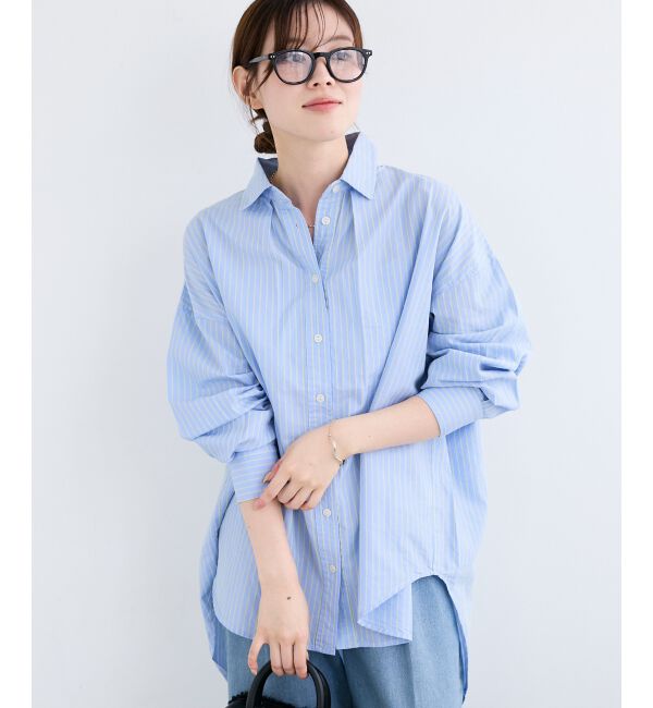  「《WEB限定アイテム》バックギャザーストライプオーバーシャツ」|シャツ・ブラウス|
