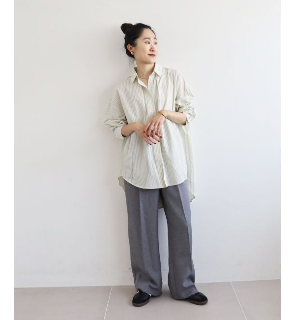  「《WEB限定アイテム》バックギャザーストライプオーバーシャツ」|シャツ・ブラウス|