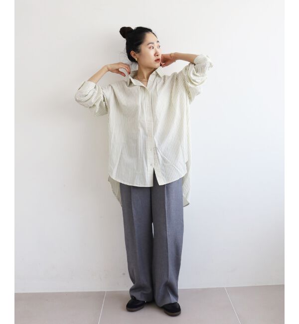  「《WEB限定アイテム》バックギャザーストライプオーバーシャツ」|シャツ・ブラウス|