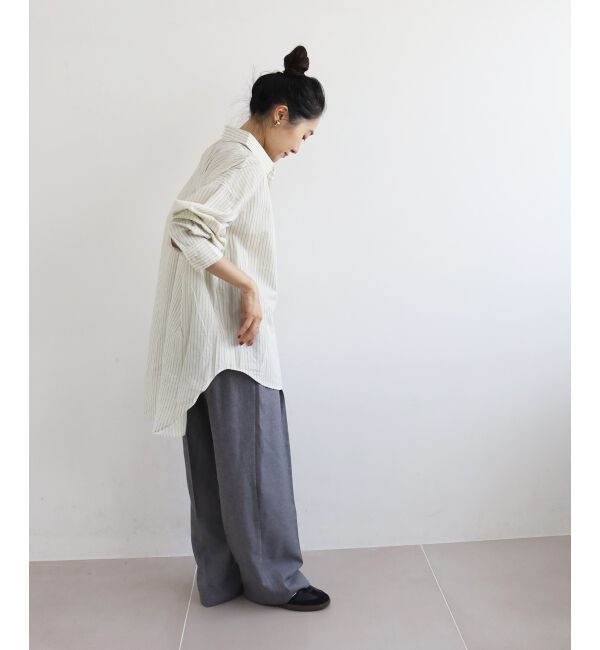  「《WEB限定アイテム》バックギャザーストライプオーバーシャツ」|シャツ・ブラウス|