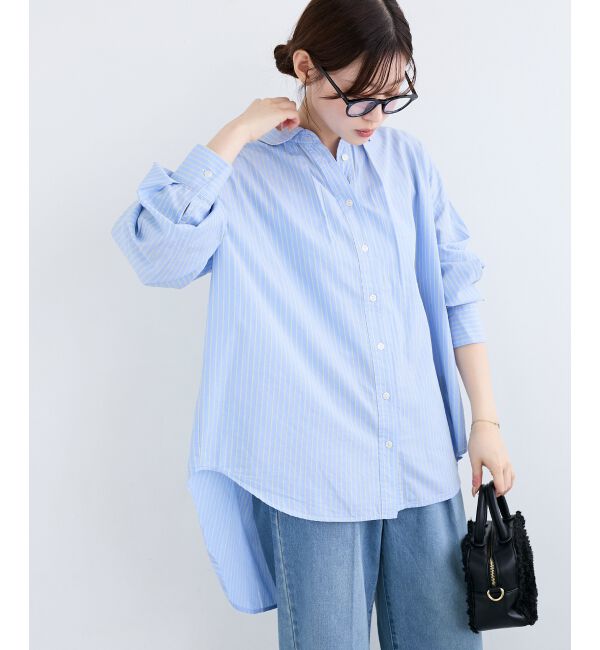  「《WEB限定アイテム》バックギャザーストライプオーバーシャツ」|シャツ・ブラウス|
