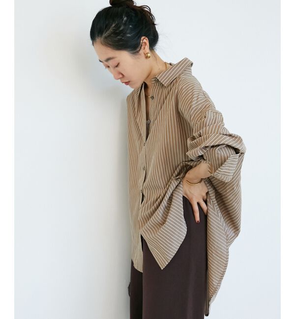 「《WEB限定アイテム》バックギャザーストライプオーバーシャツ」|シャツ・ブラウス|