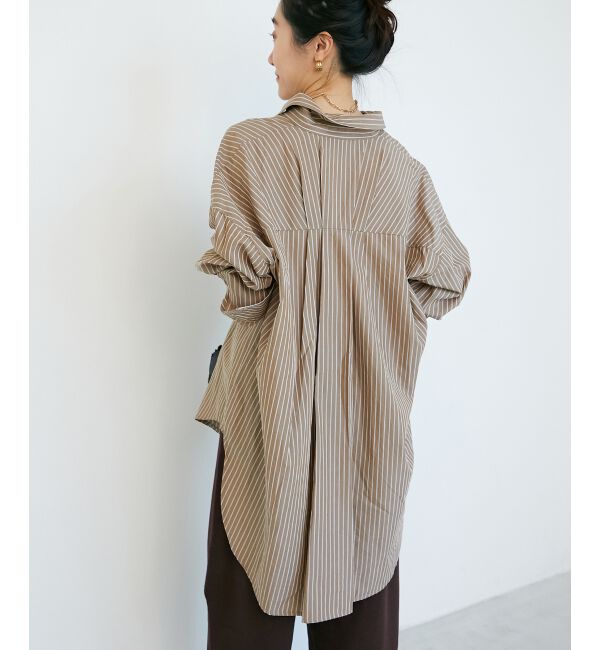  「《WEB限定アイテム》バックギャザーストライプオーバーシャツ」|シャツ・ブラウス|