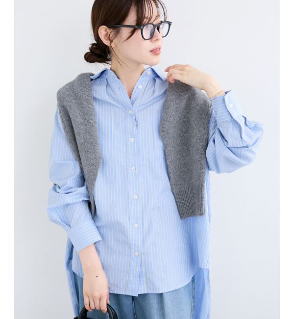  「《WEB限定アイテム》バックギャザーストライプオーバーシャツ」|シャツ・ブラウス|