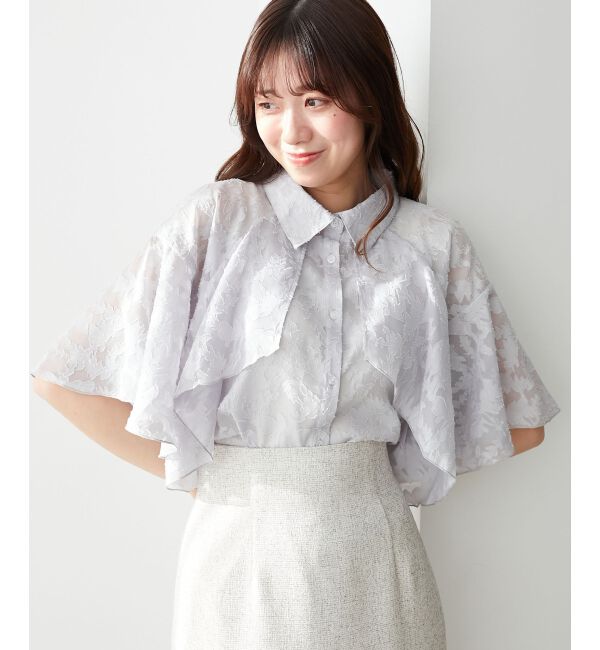  「シアーケープブラウス」|シャツ・ブラウス|L/ｸﾞﾚｰ柄