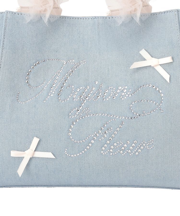 Maison de FLEUR「チュールハンドルラインストーンデニムトート」|トートバッグ|