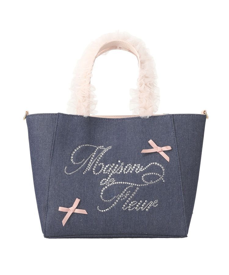 Maison de FLEUR「チュールハンドルラインストーンデニムトート」|トートバッグ|