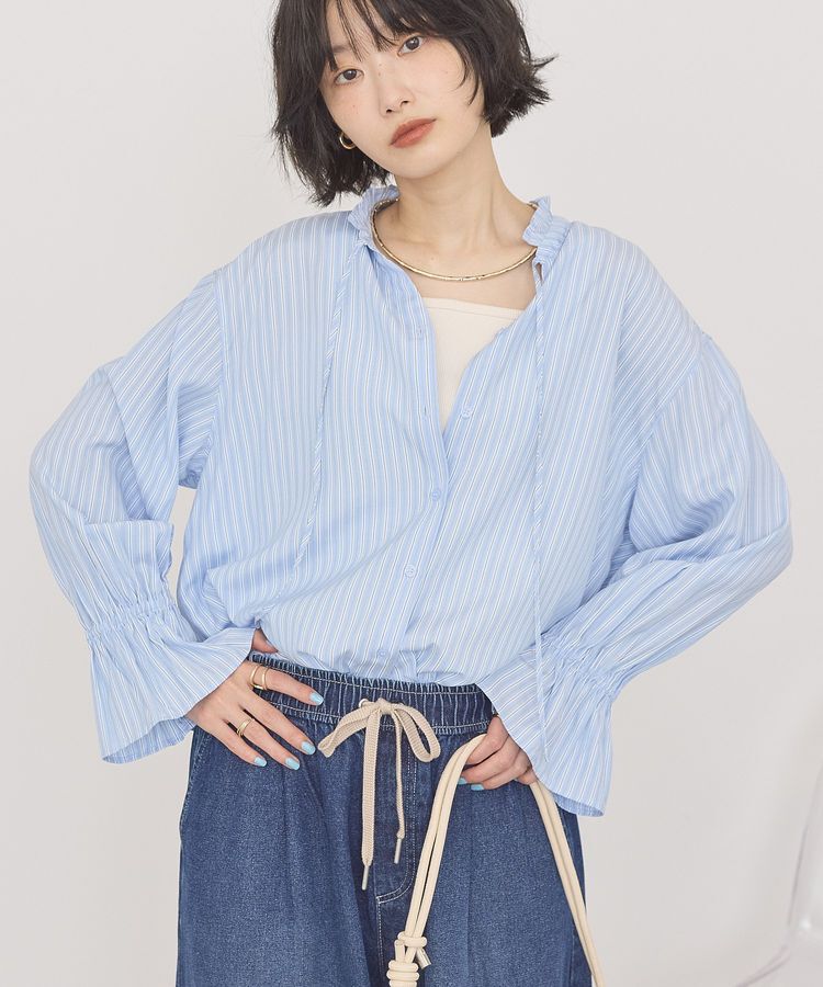 AMERICAN HOLIC「スタンドフリルストライプスキッパーブラウス」|シャツ・ブラウス|