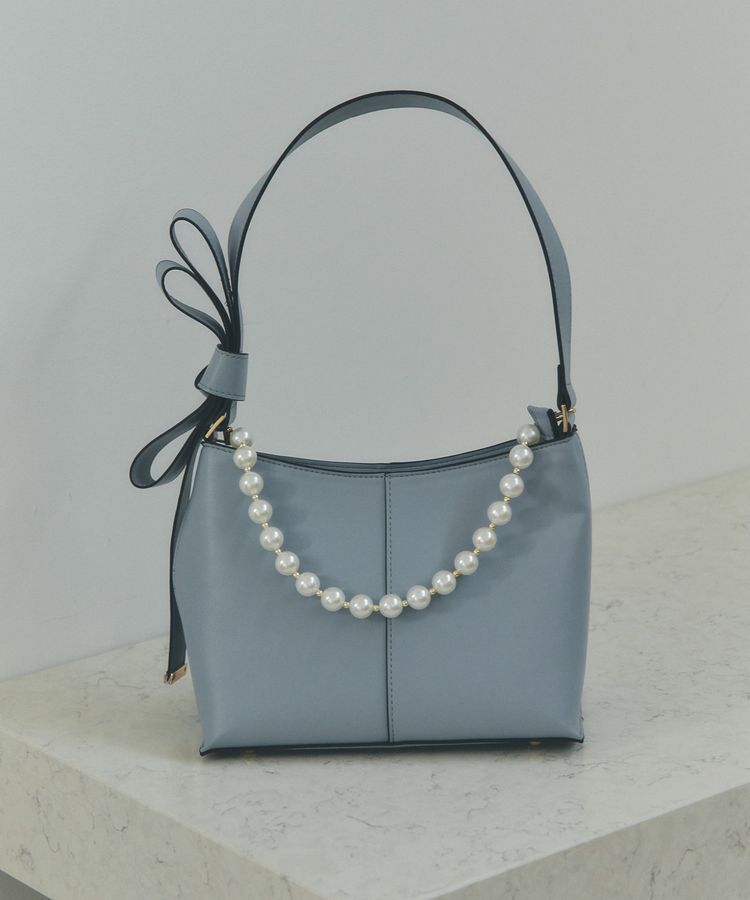 YECCA VECCA「パールチャーム付きリボンベルトバッグ」|ショルダー・メッセンジャー|Light Blue