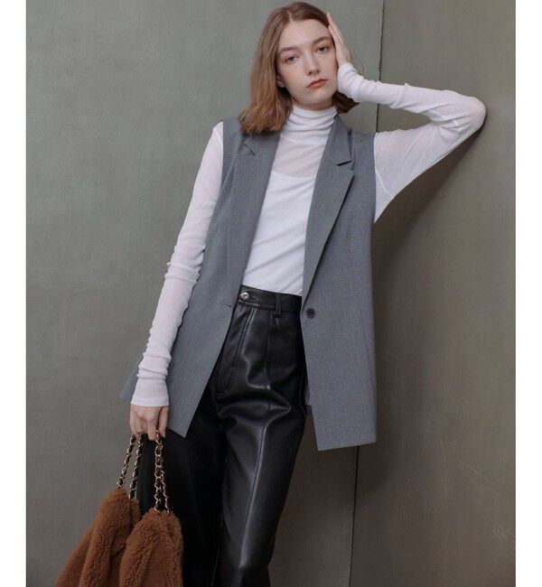 allureville「フェイクレザーフロントシームパンツ」|チノ|