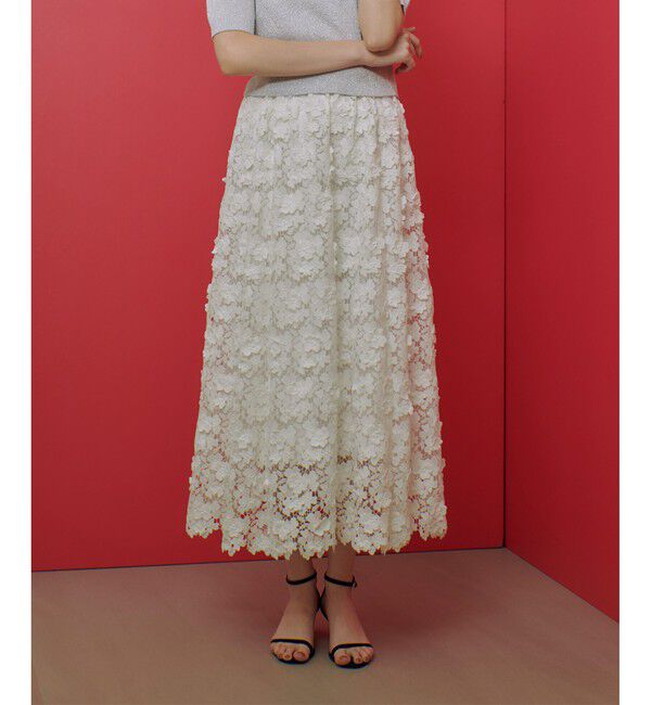 LOULOU WILLOUGHBY「【LOULOU WILLOUGHBY】ケミカルフラワーレーススカート」|フレア|