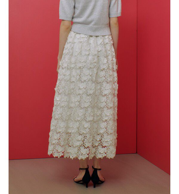 LOULOU WILLOUGHBY「【LOULOU WILLOUGHBY】ケミカルフラワーレーススカート」|フレア|