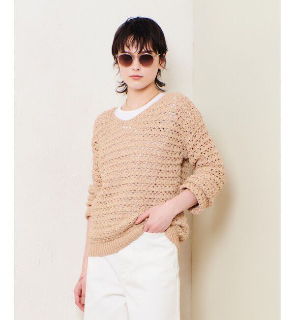 allureville「テープヤーンハンドニットプルオーバー」|ニット・セーター|ベージュ