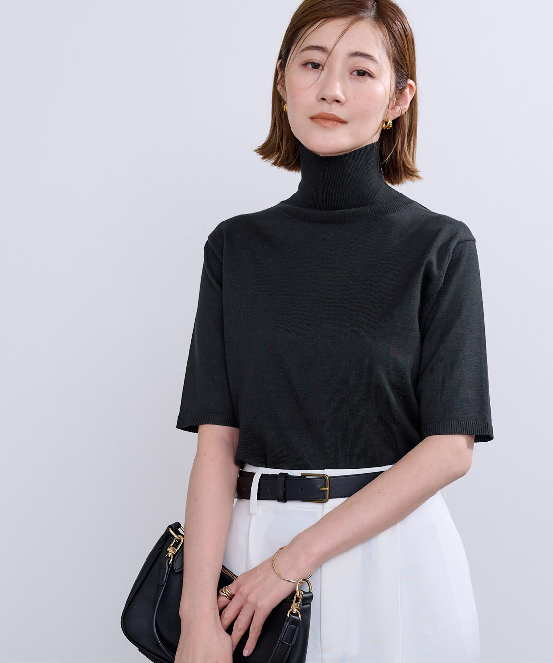 ur's「ハイネックハーフスリーブフィットニット」|ニット・セーター|ブラック