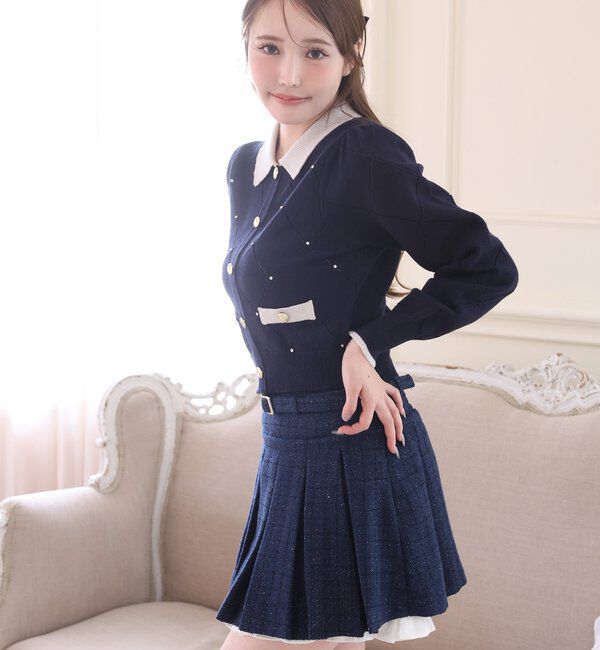  「配色ビジュー付ポロニット」|ニット・セーター|