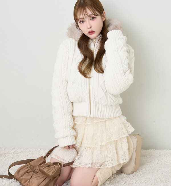  「ケーブルニット中綿ブルゾン」|ダウンベスト・ベスト|