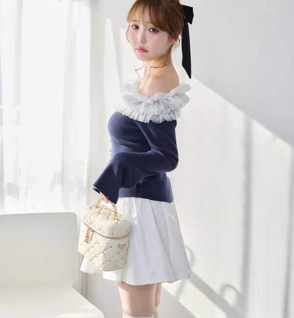  「チュールフリルオフショルニット」|ニット・セーター|