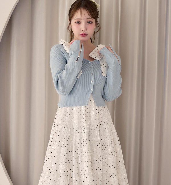  「【肩リボン取り外し可能】カーディガンセット２枚セットワンピ」|ワンピース|