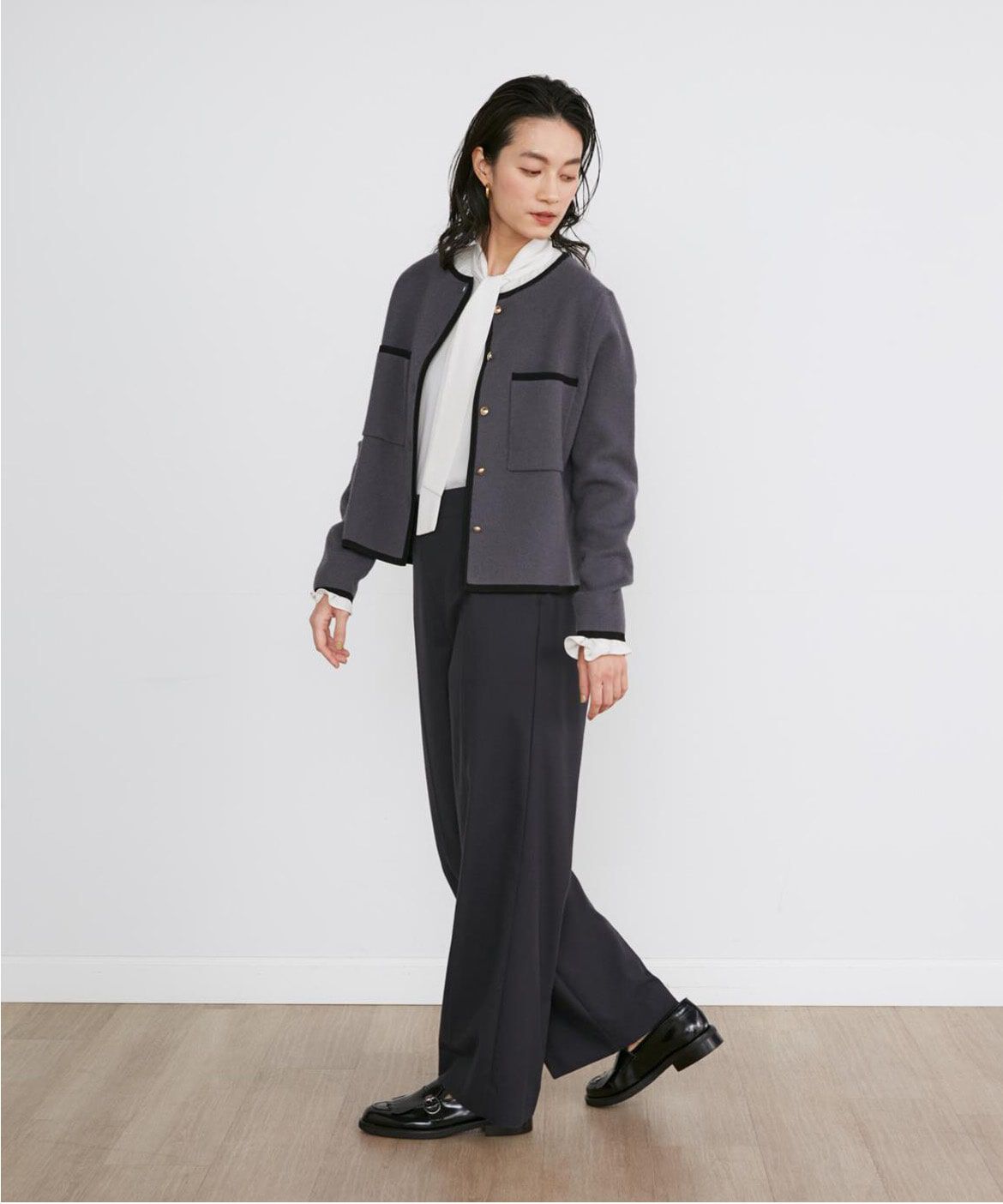 INED「Aimeeウール混美脚ワイドパンツ」|スラックス|