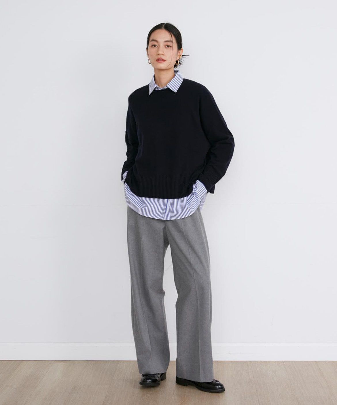 INED「Aimeeウール混美脚ワイドパンツ」|スラックス|