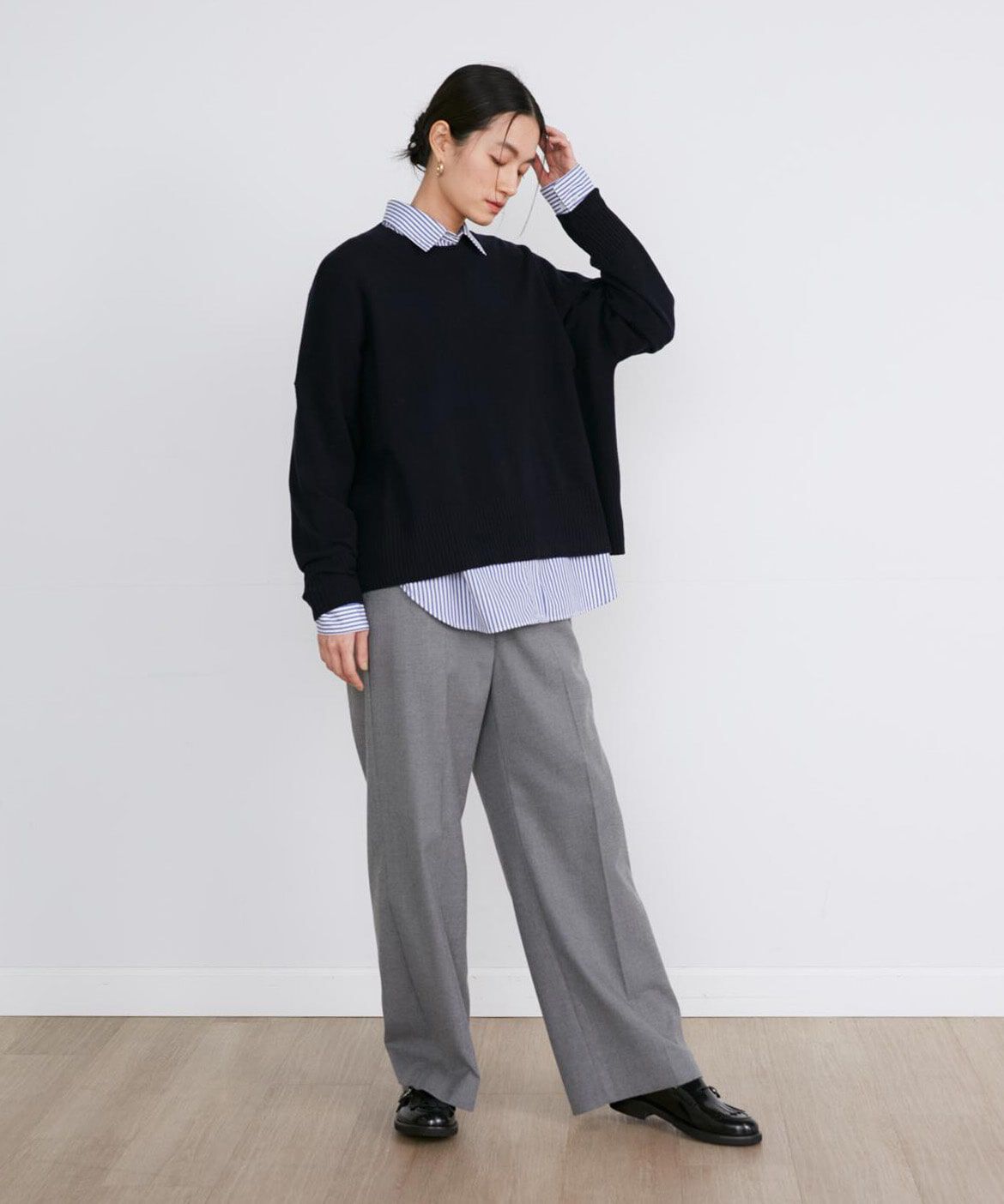 INED「Aimeeウール混美脚ワイドパンツ」|スラックス|