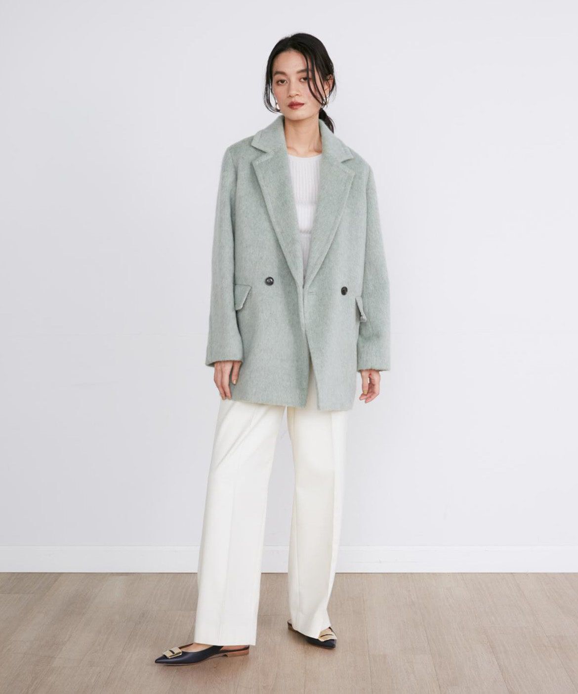 INED「Aimeeウール混美脚ワイドパンツ」|スラックス|