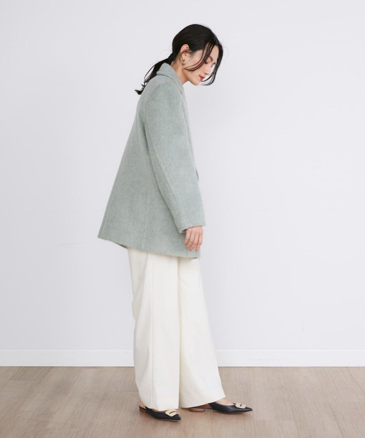 INED「Aimeeウール混美脚ワイドパンツ」|スラックス|