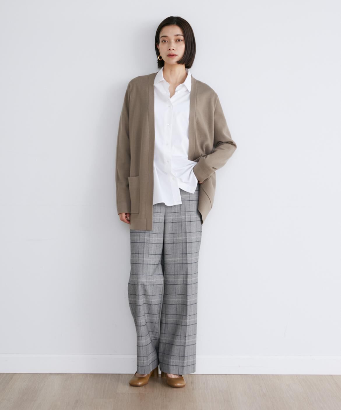 INED「Aimeeウール混美脚ワイドパンツ」|スラックス|