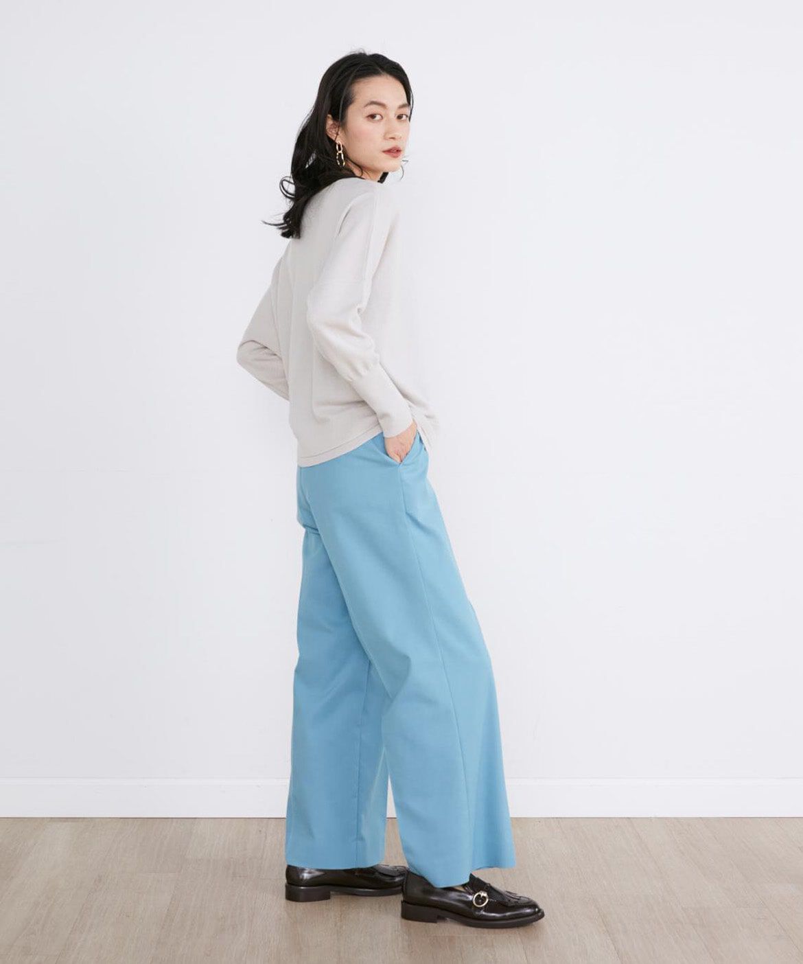 INED「Aimeeウール混美脚ワイドパンツ」|スラックス|