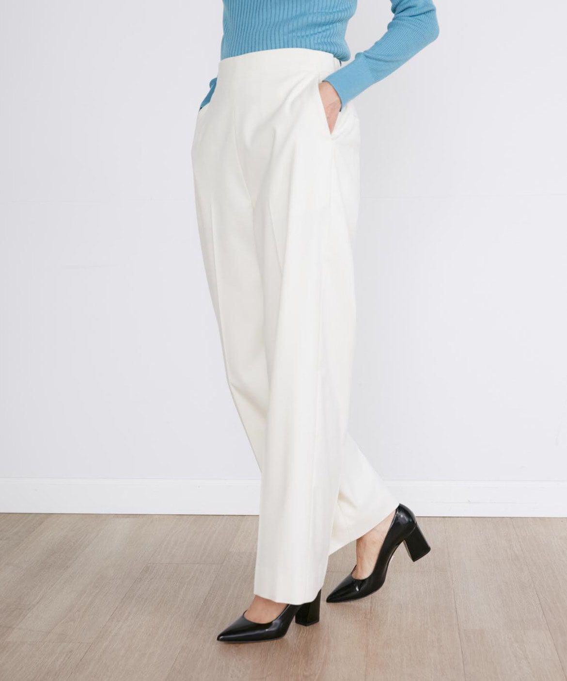INED「Aimeeウール混美脚ワイドパンツ」|スラックス|