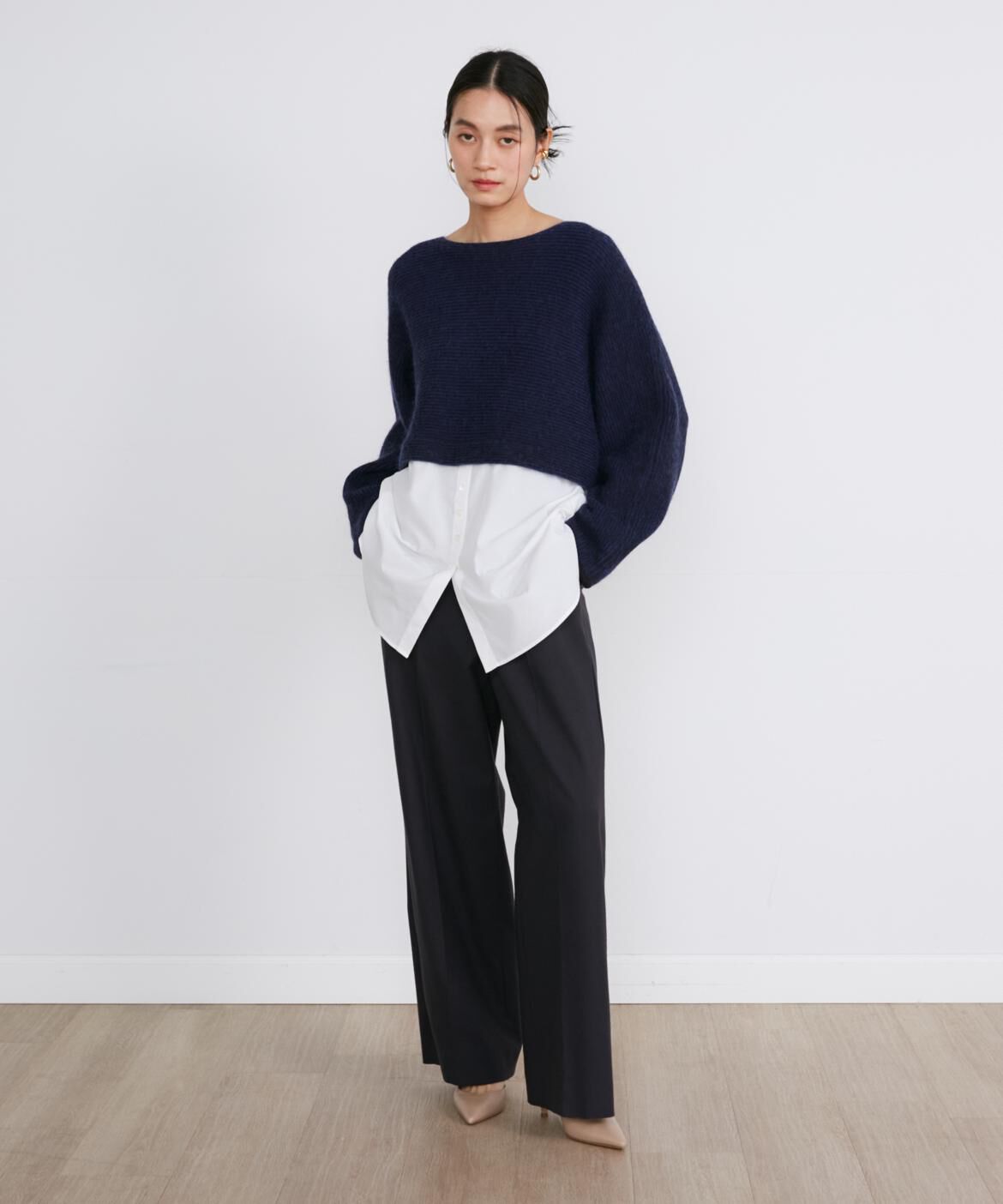 INED「Aimeeウール混美脚ワイドパンツ」|スラックス|