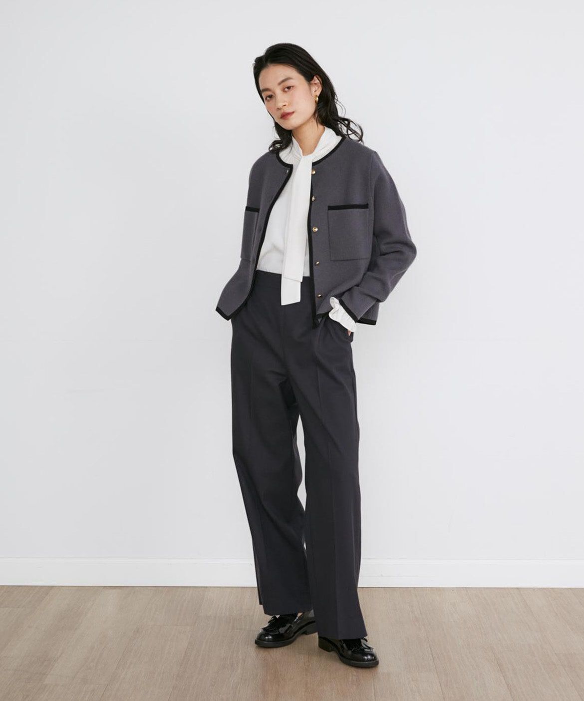 INED「Aimeeウール混美脚ワイドパンツ」|スラックス|
