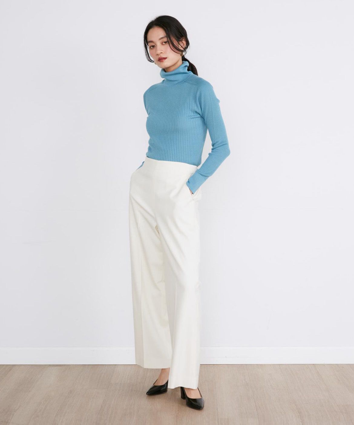 INED「Aimeeウール混美脚ワイドパンツ」|スラックス|