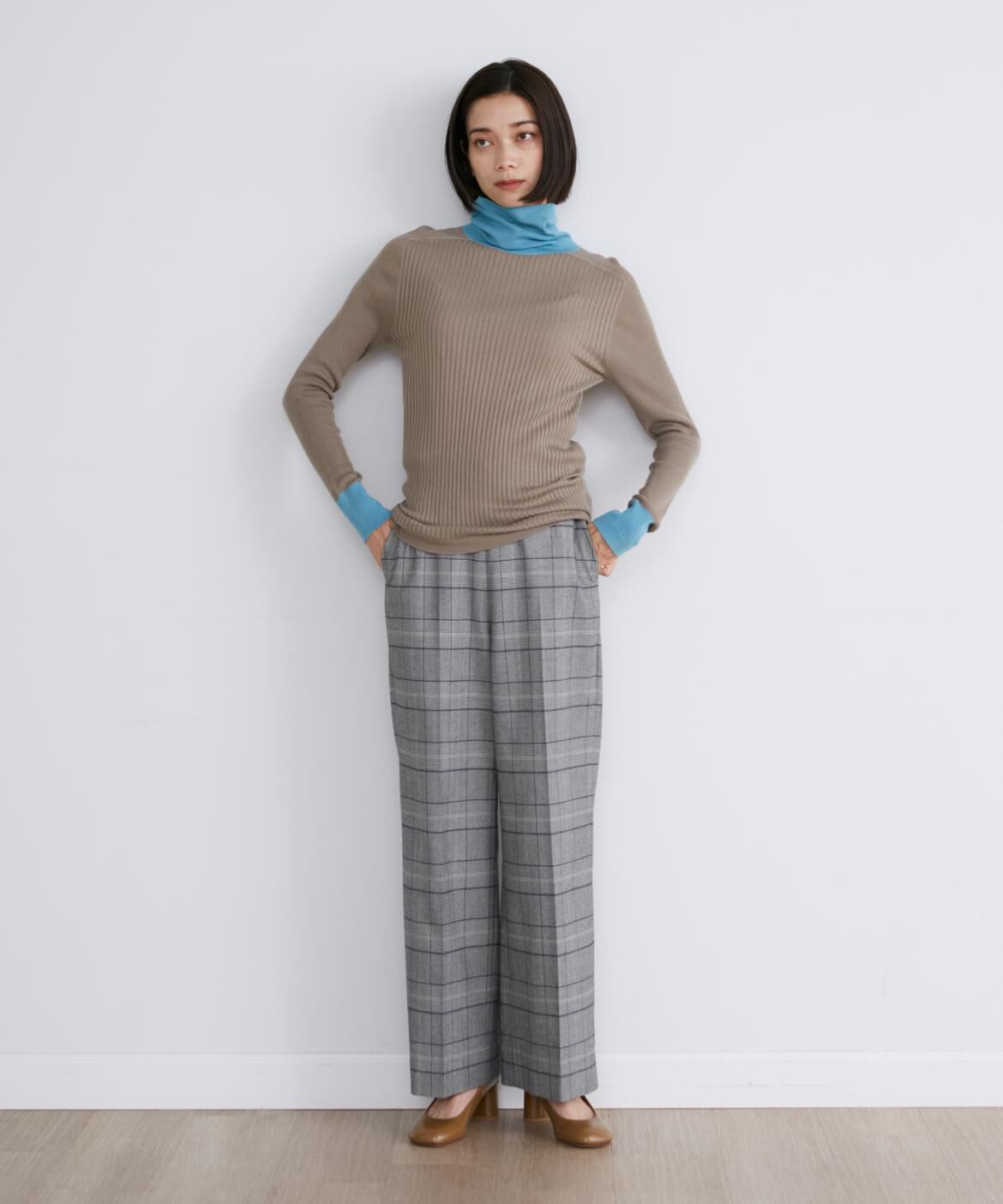 INED「Aimeeウール混美脚ワイドパンツ」|スラックス|