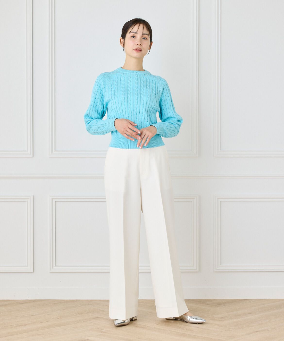 INED「《大きいサイズ》ケーブルニット」|ニット・セーター|