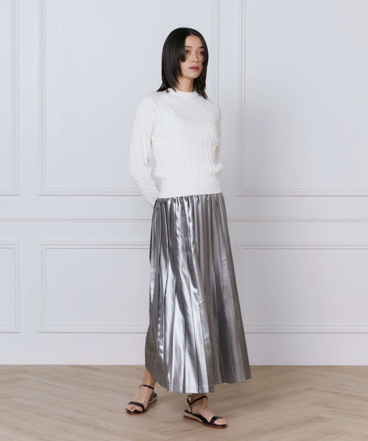 INED「《大きいサイズ》ケーブルニット」|ニット・セーター|