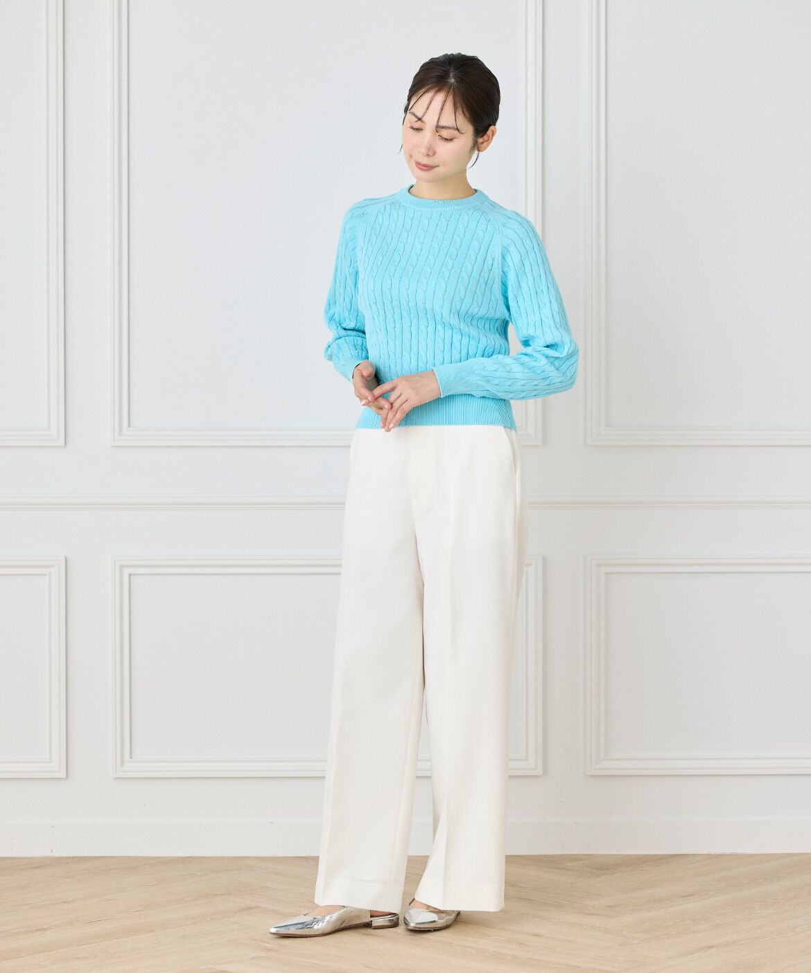 INED「《大きいサイズ》ケーブルニット」|ニット・セーター|