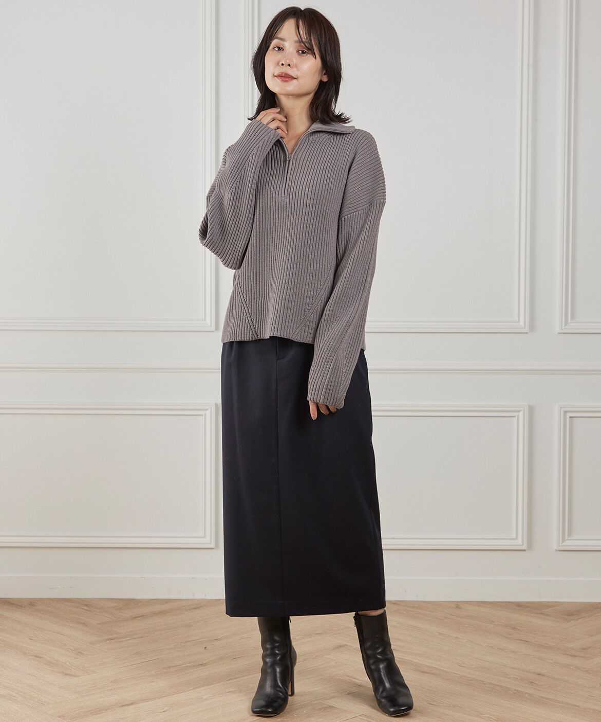 INED「《大きいサイズ》ハーフジッププルオーバーニット」|ニット・セーター|